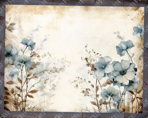 20 pages of Rustic Soft Blue Floral Scrapbook Paper, High Res 8K - Perfect for Invitations, Digital Planners, Journaling, Junk Journals