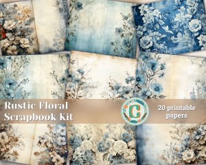 20 pages of Rustic Soft Blue Floral Scrapbook Paper, High Res 8K - Perfect for Invitations, Digital Planners, Journaling, Junk Journals