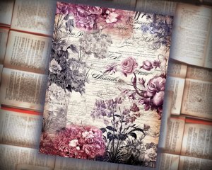 16 Papers | Rustic Soft Violet Floral Scrapbook Paper, High Res 8K, Shabby Chic Ephemera for Junk Journal Kits, Printable Pages and Paper