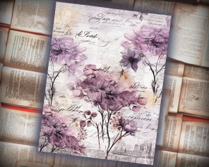 16 Papers | Rustic Soft Violet Floral Scrapbook Paper, High Res 8K, Shabby Chic Ephemera for Junk Journal Kits, Printable Pages and Paper