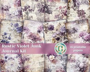 16 Papers | Rustic Soft Violet Floral Scrapbook Paper, High Res 8K, Shabby Chic Ephemera for Junk Journal Kits, Printable Pages and Paper