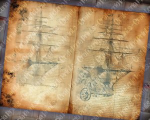 12 papers | Antique Sailboat on Nautical Treasure Map | High Resolution Printable Scrapbooking Papers for Junk Journals, Invitations