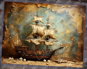 12 Papers | Antique Sailboat on Old Nautical Treasure Map Background | High Resolution Printable Pages | Perfect for Scrapbooking