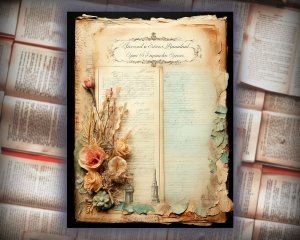 16 papers | Sand and Sea Themed Junk Journal Kit with Intricate Details and Fairy Tale Watercolor Illustrations | Scrapbooking