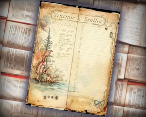 16 papers | Sand and Sea Themed Junk Journal Kit with Intricate Details and Fairy Tale Watercolor Illustrations | Scrapbooking