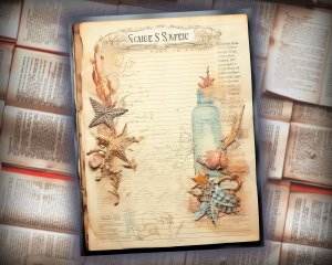 16 papers | Sand and Sea Themed Junk Journal Kit with Intricate Details and Fairy Tale Watercolor Illustrations | Scrapbooking