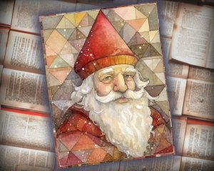 16 papers | Christmas Santa Red and Gold Scrap Patchwork Art, Watercolor Style Illustration for Scrapbooking, Junk Journal Kit