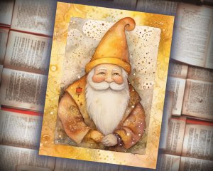 16 papers | Christmas Santa Yellow Gold Scrap Patchwork Art, Watercolor Style Illustration for Scrapbooking, Junk Journal Kit