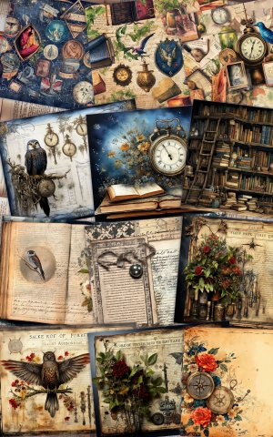 School of maigc Vibe Decoupage Patterned Wallpaper for Junk Journal, High Quality 8k Watercolor Composition