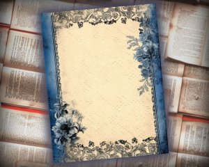 18 Papers | Shabby Chic Scrapbooking Kit | Blue Gothic Lace Border Embroidery Printable | Junk Journal Ephemera | DIY Invitations