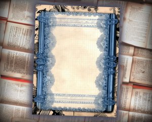 18 Papers | Shabby Chic Scrapbooking Kit | Blue Gothic Lace Border Embroidery Printable | Junk Journal Ephemera | DIY Invitations