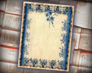 18 Papers | Shabby Chic Scrapbooking Kit | Blue Gothic Lace Border Embroidery Printable | Junk Journal Ephemera | DIY Invitations