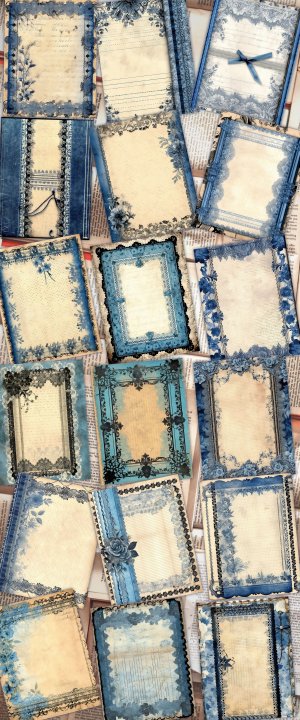 18 Papers | Shabby Chic Scrapbooking Kit | Blue Gothic Lace Border Embroidery Printable | Junk Journal Ephemera | DIY Invitations