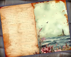 12 papers | Sea and Lighthouse Junk Journal Background with Intricate Details and Colorful Cliparts | Printable Scrapbooking Kit