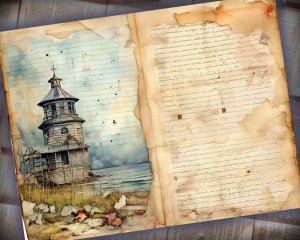 12 papers | Sea and Lighthouse Junk Journal Background with Intricate Details and Colorful Cliparts | Printable Scrapbooking Kit