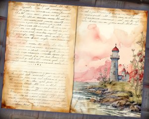 12 papers | Sea and Lighthouse Junk Journal Background with Intricate Details and Colorful Cliparts | Printable Scrapbooking Kit