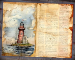 12 papers | Sea and Lighthouse Junk Journal Background with Intricate Details and Colorful Cliparts | Printable Scrapbooking Kit