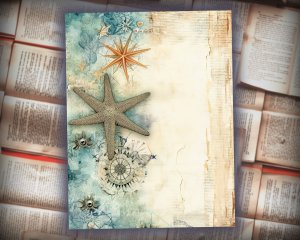 12 Papers | Sea Star Junk Journal Kit, Shabby Chic Ephemera, Scrapbooking Paper, Printable Pages, Journaling Kit, Nautical Theme