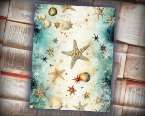 12 Papers | Sea Star Junk Journal Kit, Shabby Chic Ephemera, Scrapbooking Paper, Printable Pages, Journaling Kit, Nautical Theme