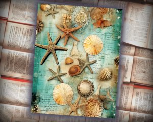 12 Papers | Sea Star Junk Journal Kit, Shabby Chic Ephemera, Scrapbooking Paper, Printable Pages, Journaling Kit, Nautical Theme