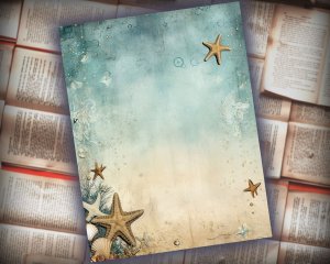 12 Papers | Sea Star Junk Journal Kit, Shabby Chic Ephemera, Scrapbooking Paper, Printable Pages, Journaling Kit, Nautical Theme