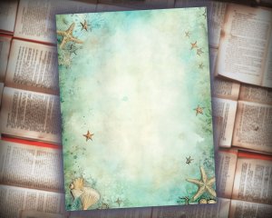 12 Papers | Sea Star Junk Journal Kit, Shabby Chic Ephemera, Scrapbooking Paper, Printable Pages, Journaling Kit, Nautical Theme