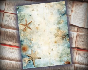 12 Papers | Sea Star Junk Journal Kit, Shabby Chic Ephemera, Scrapbooking Paper, Printable Pages, Journaling Kit, Nautical Theme