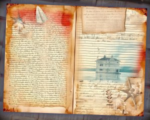 12 papers | Sand and Sea Themed Scrapbooking Kit with Intricate Details and Fairy Tale Watercolor Illustrations | Junk Journal Kit