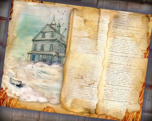 12 papers | Sand and Sea Themed Scrapbooking Kit with Intricate Details and Fairy Tale Watercolor Illustrations | Junk Journal Kit