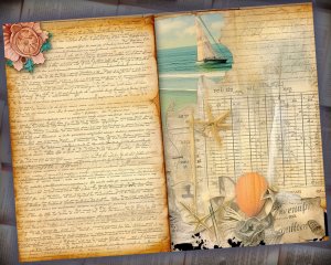 12 papers | Sand and Sea Themed Scrapbooking Kit with Intricate Details and Fairy Tale Watercolor Illustrations | Junk Journal Kit