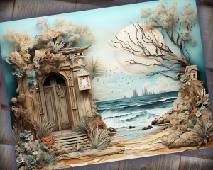 12 Papers | Sand and Sea Themed Junk Journal Background with Intricate Details and Colorful Clipart | Printable Scrapbooking Kit