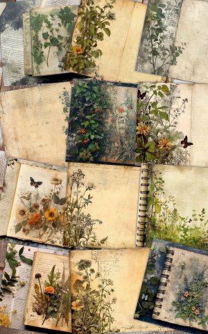 12 papers | Secret Overgrown Garden Junk Journal Page Background | Printable Scrapbooking Kit | Shabby Chic Victorian Lined Paper