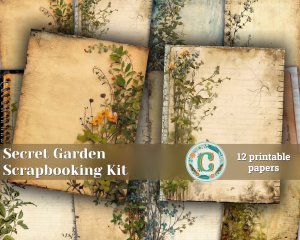 12 papers | Secret Overgrown Garden Scrapbooking Kit | Vintage Victorian Lined Paper | Printable Pages | Shabby Chic Junk Journal Kit