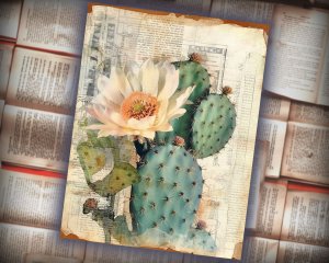 12 papers | Shabby Chic Scrapbooking Kit | Printable Pages for Junk Journaling, Invitations, and Designs | Watercolor Cactus Illustration