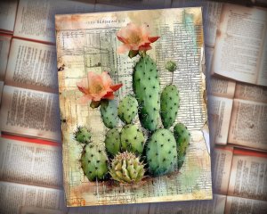 12 papers | Shabby Chic Scrapbooking Kit | Printable Pages for Junk Journaling, Invitations, and Designs | Watercolor Cactus Illustration