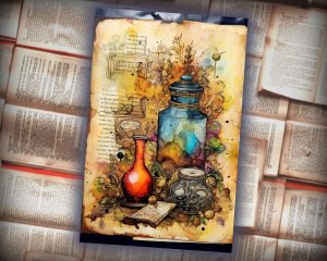 16 papers | Shabby Chic Ephemera Junk Journal Kit, Printable Watercolor Spell Book Pages, Bright Color Witchcraft Decoupage Card Stamperia