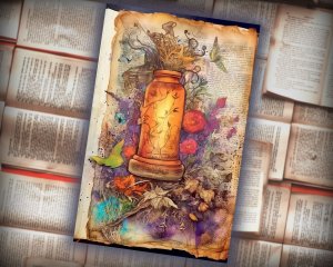 16 papers | Shabby Chic Ephemera Junk Journal Kit, Printable Watercolor Spell Book Pages, Bright Color Witchcraft Decoupage Card Stamperia