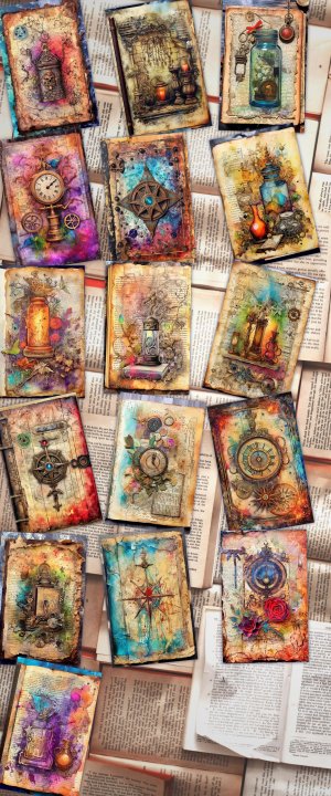 16 papers | Shabby Chic Ephemera Junk Journal Kit, Printable Watercolor Spell Book Pages, Bright Color Witchcraft Decoupage Card Stamperia