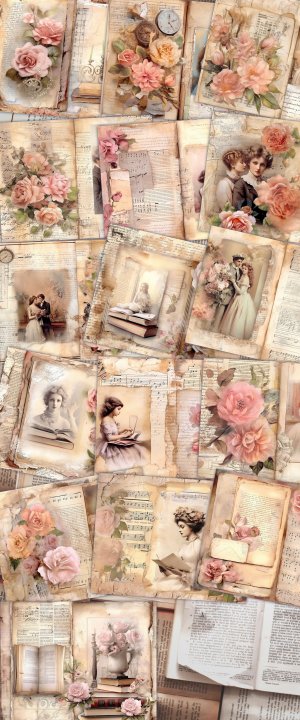 16 papers | Shabby Chic Ephemera Scrapbooking Kit: Intricate Illustrations, Perfect for Junk Journals, Invitations, and Digital Planners