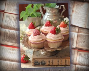 12 papers | Shabby Chic Scrapbooking Kit | Victorian Strawberry Cupcakes and Pale Vintage Journal Paper | Printable Pages | Junk Journal Kit