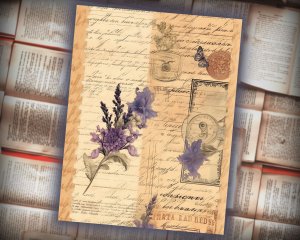 15 papers | Shabby Chic Vintage Scrapbooking Kit with Lavender Watercolor Details | Printable Pages for Junk Journals, Invitations