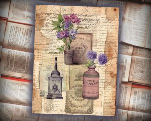 15 papers | Shabby Chic Vintage Scrapbooking Kit with Lavender Watercolor Details | Printable Pages for Junk Journals, Invitations