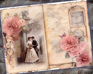 16 Pages of Shabby Chic Ephemera Scrapbooking Background Illustration with Intrinsic Details - Perfect for Invitations, Digital Planners