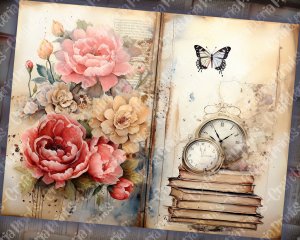 16 Pages of Shabby Chic Ephemera Scrapbooking Background Illustration with Intrinsic Details - Perfect for Invitations, Digital Planners