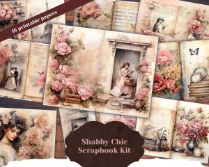 16 Pages of Shabby Chic Ephemera Scrapbooking Background Illustration with Intrinsic Details - Perfect for Invitations, Digital Planners