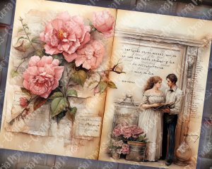 16 Pages of Shabby Chic Ephemera Scrapbooking Background Illustration, Perfect for Invitations, Digital Planners, Journaling, Junk Journals