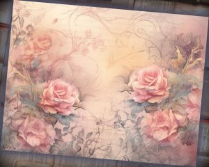 16 papers | Shabby Chic Scrapbooking Kit with Dusty Roses Illustration Background and Pastel Colors for Junk Journal and Invitations