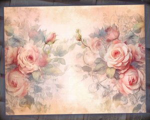 16 papers | Shabby Chic Scrapbooking Kit with Dusty Roses Illustration Background and Pastel Colors for Junk Journal and Invitations