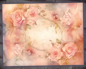 16 papers | Shabby Chic Scrapbooking Kit with Dusty Roses Illustration Background and Pastel Colors for Junk Journal and Invitations