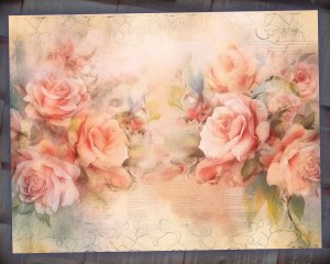 16 papers | Shabby Chic Scrapbooking Kit with Dusty Roses Illustration Background and Pastel Colors for Junk Journal and Invitations